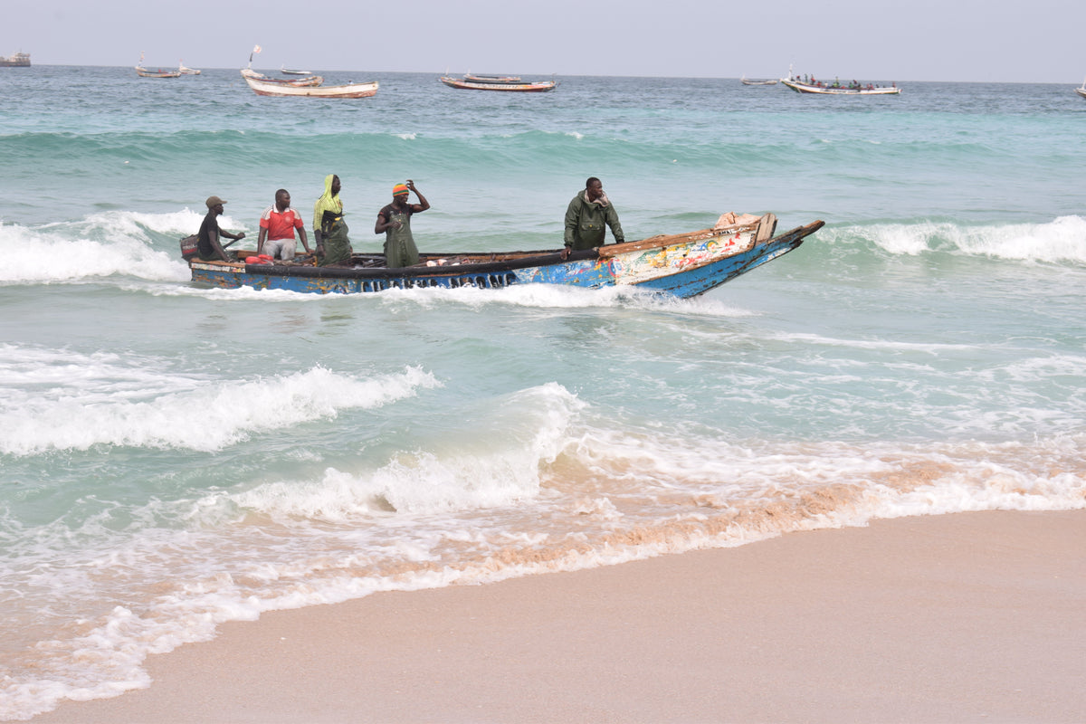 Pirogue de pêche rentrant sur la côte mauritanienne